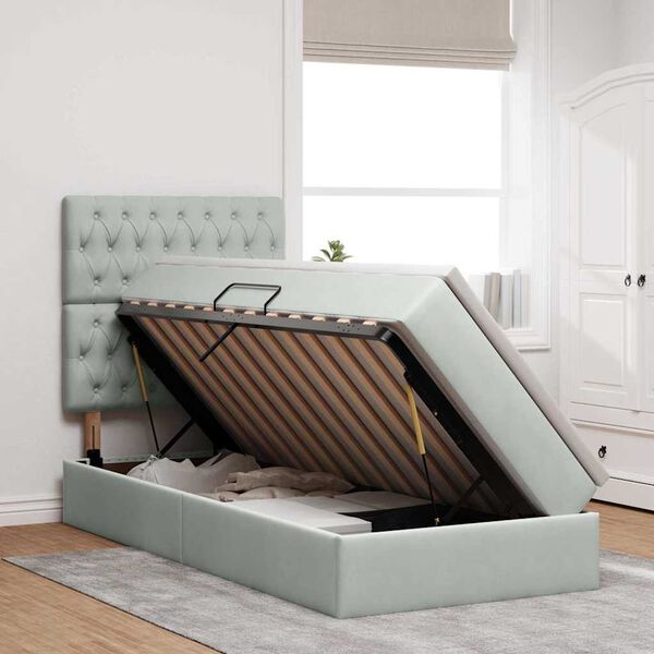 vidaXL Cama com arruma&ccedil;&atilde;o e colch&atilde;o Cinzento-claro 90 x 190 cm Veludo