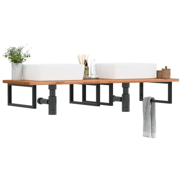 vidaXL Prateleira de parede p/ lavat&oacute;rio a&ccedil;o/madeira de faia maci&ccedil;a