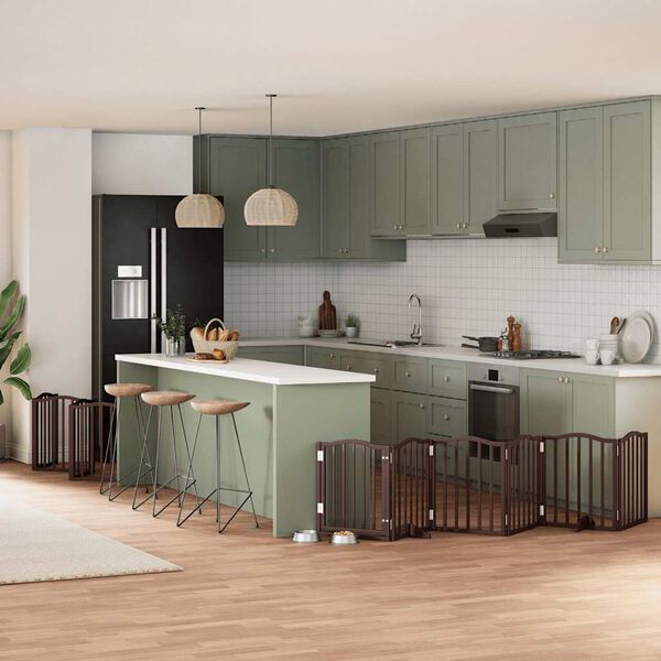 vidaXL Port&atilde;o c&atilde;es c/ porta dobr&aacute;vel 15 pain&eacute;is 750 cm &aacute;lamo castanho