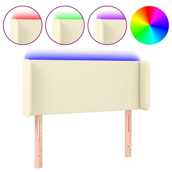 vidaXL Cabeceira de cama c/ LED 83x16x78/88 cm couro artificial cr&egrave;me