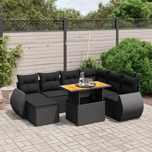 vidaXL 8 pcs conjunto sof&aacute;s de jardim com almofad&otilde;es vime PE preto