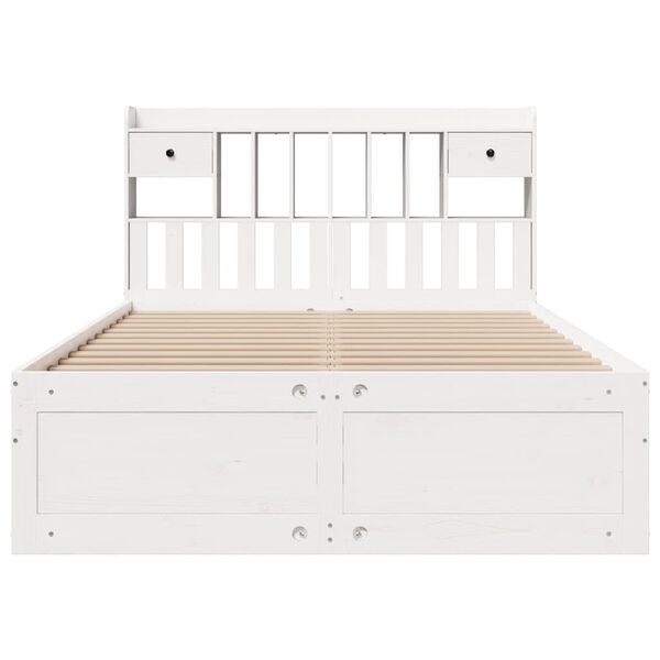 vidaXL Cama com estante sem colch&atilde;o 140x200 cm pinho maci&ccedil;o branco