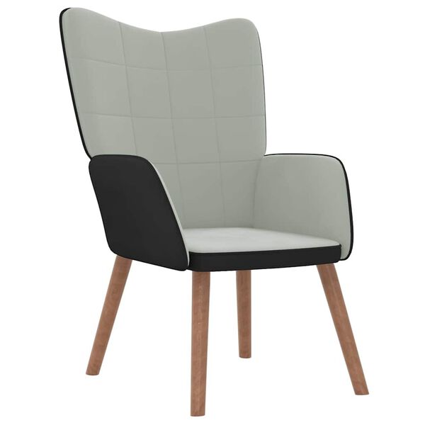 vidaXL Cadeira de descanso PVC e veludo cinzento-claro