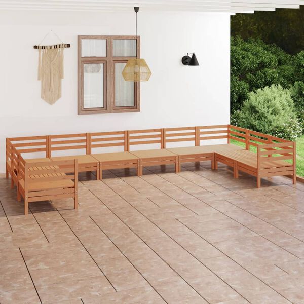 vidaXL 10 pcs conjunto lounge de jardim pinho maci&ccedil;o castanho mel