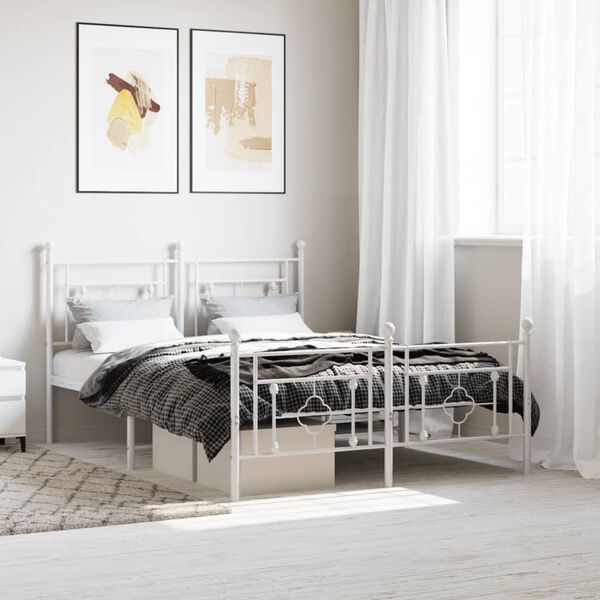 vidaXL Estrutura de cama com cabeceira e p&eacute;s 140x200 cm metal branco