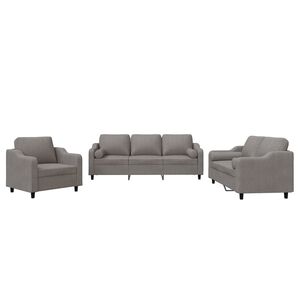 vidaXL 3 pcs conjunto de sof&aacute;s com almofadas tecido cinza-acastanhado