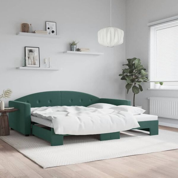 vidaXL Sof&aacute;-cama com gavet&atilde;o 100x200 cm veludo verde-escuro