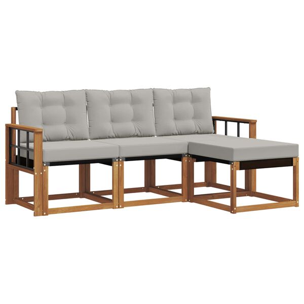 vidaXL Conjunto de Sof&aacute;s para Exterior 4 pcs Cinza Natural e Claro