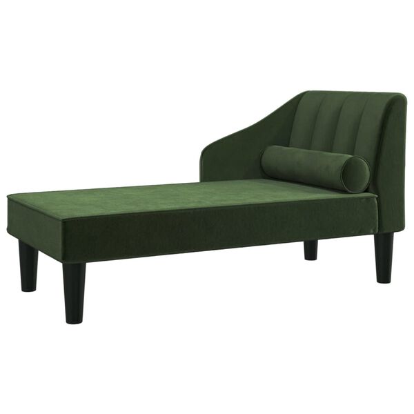 vidaXL Chaise longue com rolo veludo verde-escuro