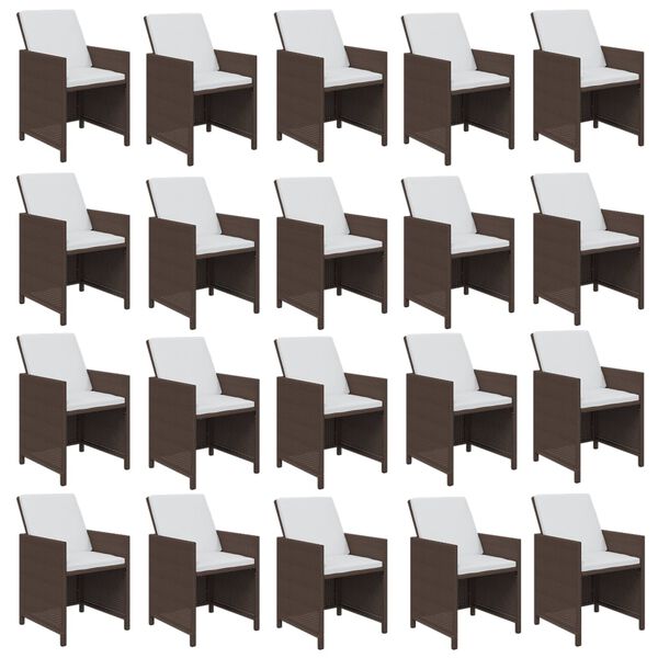 vidaXL 21 pcs conjunto jantar p/ jardim c/ almofad&otilde;es vime PE castanho