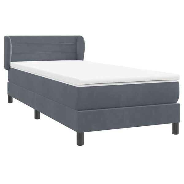 vidaXL Cama com molas/colch&atilde;o cinza-escuro 80x220 cm veludo