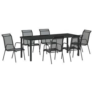 vidaXL Conjunto de Jantar para Jardim 7 unid. Preto A&ccedil;o revestido a p&oacute;
