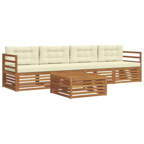 vidaXL Conjunto de Sof&aacute;s para Exterior 5 pcs Natural e Creme