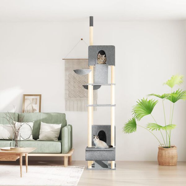 vidaXL &Aacute;rvore gatos altura ajust&aacute;vel ch&atilde;o-teto 277-303 cm cinza-claro