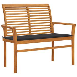 vidaXL Banco de jardim c/ almofad&atilde;o antracite 112 cm teca maci&ccedil;a
