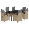 vidaXL 7 pcs conj. jantar jardim c/ almofad&otilde;es vime PE bege misturado