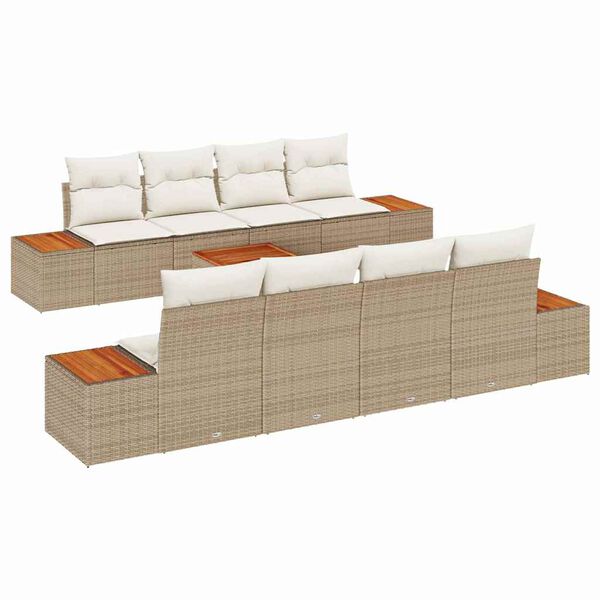 vidaXL Conjunto de Sof&aacute; de Jardim 9 pcs Bege Rattan Sint&eacute;tico