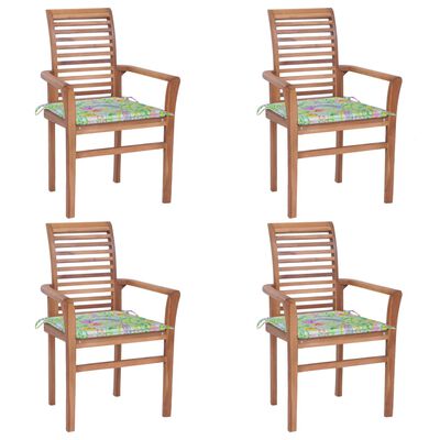 vidaXL Cadeiras jantar 4 pcs c/ almofadões padrão folhas teca maciça