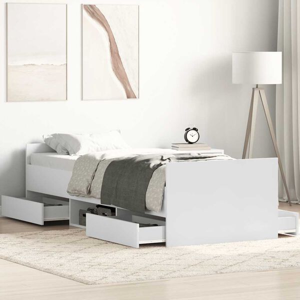 vidaXL Estrutura de cama c/ pain&eacute;is cabeceira e p&eacute;s 90x200 cm branco