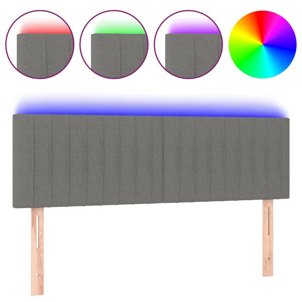 vidaXL Cabeceira de cama c/luzes LED tecido 144x5x78/88cm cinza-escuro