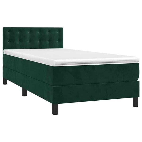 vidaXL Cama box spring c/ colch&atilde;o/LED 90x190 cm veludo verde-escuro