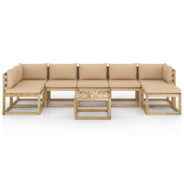 vidaXL Conj. lounge de jardim 8 pcs com almofad&otilde;es pinho impregnado