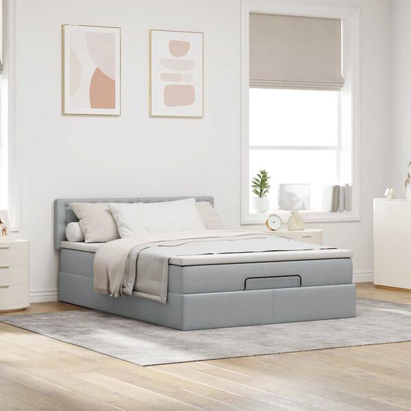 vidaXL Cama otomana com colch&atilde;o 140x190 cm tecido cinzento claro
