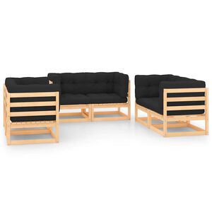 vidaXL 6 pcs conjunto lounge de jardim c/ almofad&otilde;es pinho maci&ccedil;o