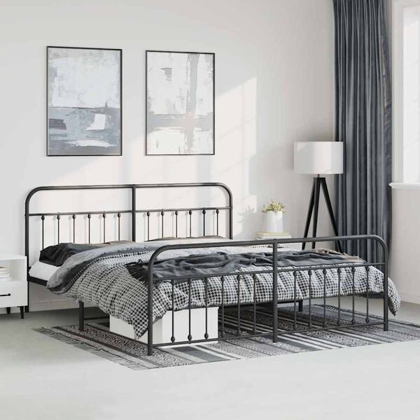 vidaXL Estrutura de cama com cabeceira e pés 193x203 cm metal preto