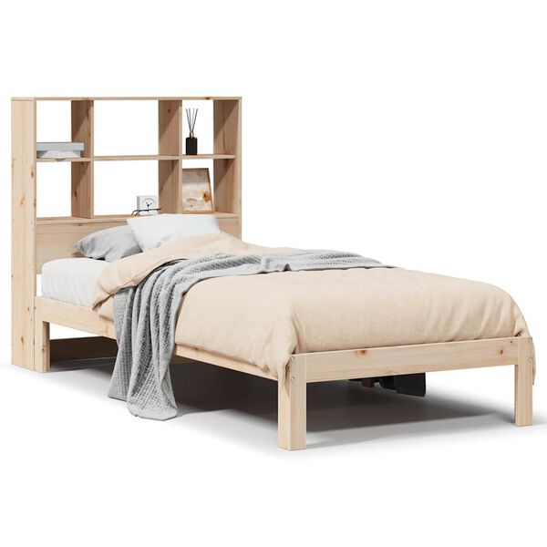 vidaXL Cama com estante sem colch&atilde;o 90x190 cm pinho maci&ccedil;o