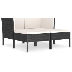 vidaXL 4 pcs conjunto lounge de jardim c/ almofad&otilde;es vime PE preto