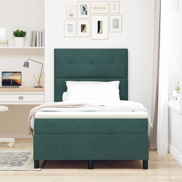 vidaXL Cama Box com colch&atilde;o Verde Escuro 120 x 200 cm tecido