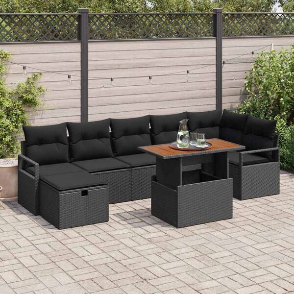 vidaXL Conjunto de Sof&aacute; de Jardim com almofada 8 pcs Preto vime PE