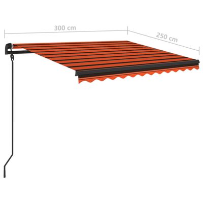 vidaXL Toldo retrátil manual com postes 3x2,5 m laranja e castanho