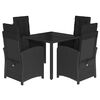 vidaXL 5 pcs conjunto de jantar p/ jardim c/ almofad&otilde;es vime PE preto