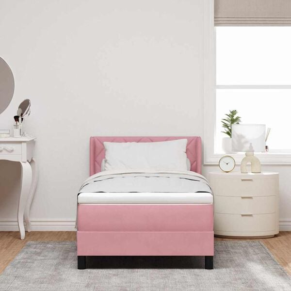 vidaXL Cama Box com colch&atilde;o com cabeceira Rosa 200 x 100 cm Poli&eacute;ster