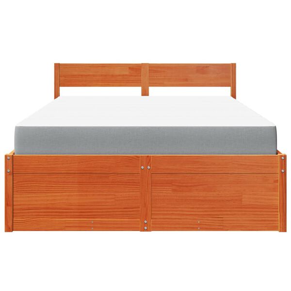 VidaXL Cama com gavetas e colch&atilde;o 140x190 cm pinho maci&ccedil;o castanho-mel