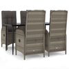 vidaXL 5 pcs conjunto jantar jardim c/ almofad&otilde;es vime PE preto/cinza