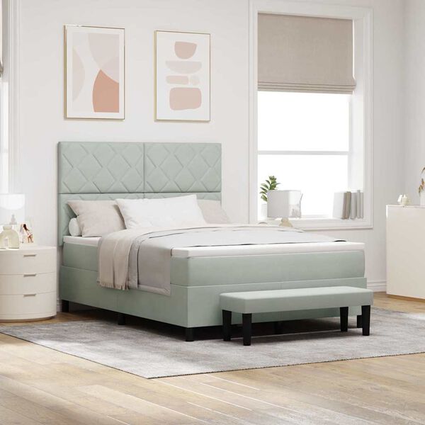 vidaXL Cama Box com colch&atilde;o Cinzento-claro 140 x 200 cm Veludo