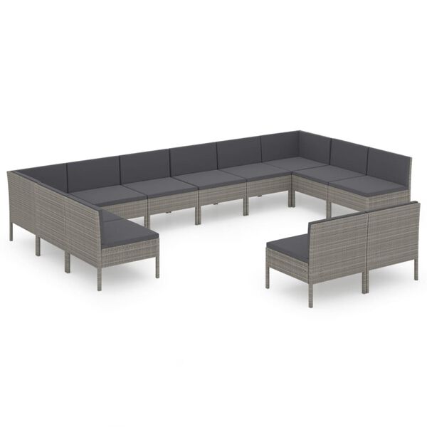 vidaXL 12 pcs conjunto lounge de jardim c/ almofadões vime PE cinzento