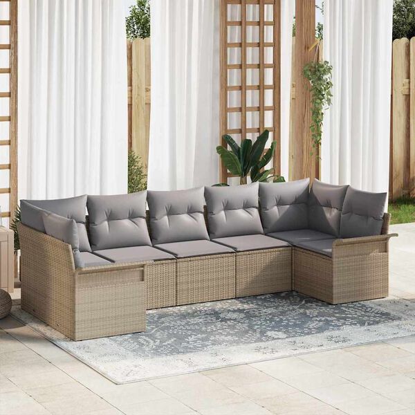 vidaXL Conjunto de Sof&aacute; de Jardim 7 pcs Bege Rattan Sint&eacute;tico