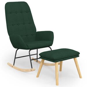 vidaXL Cadeira de baloi&ccedil;o com banco p/ p&eacute;s tecido verde-escuro