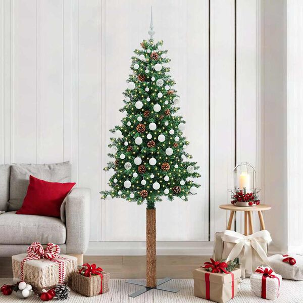vidaXL &Aacute;rvore de Natal Slim com 300 LEDs com suporte Verde 210 cm