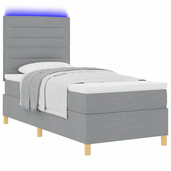 vidaXL Cama Box Spring LED Cinzento-claro 90 x 190 cm tecido