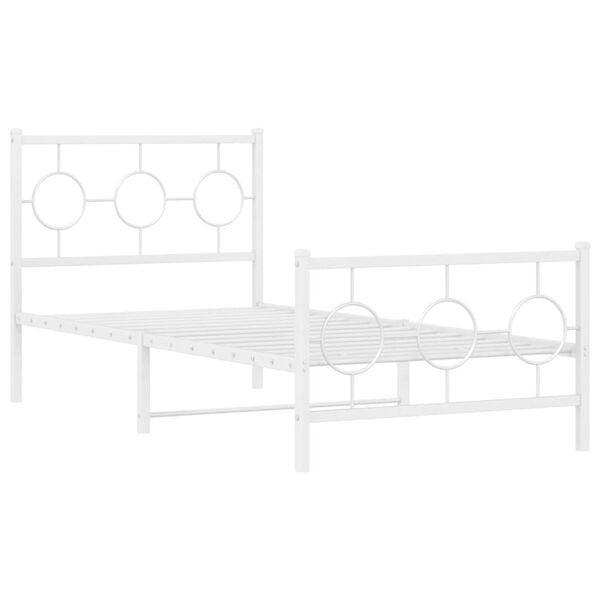 vidaXL Estrutura de cama com cabeceira e p&eacute;s 90x190 cm metal branco