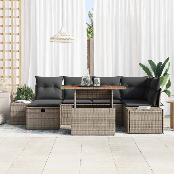 vidaXL Conjunto de Sofá de Jardim 7 pcs Cinzeto Rattan Sintético