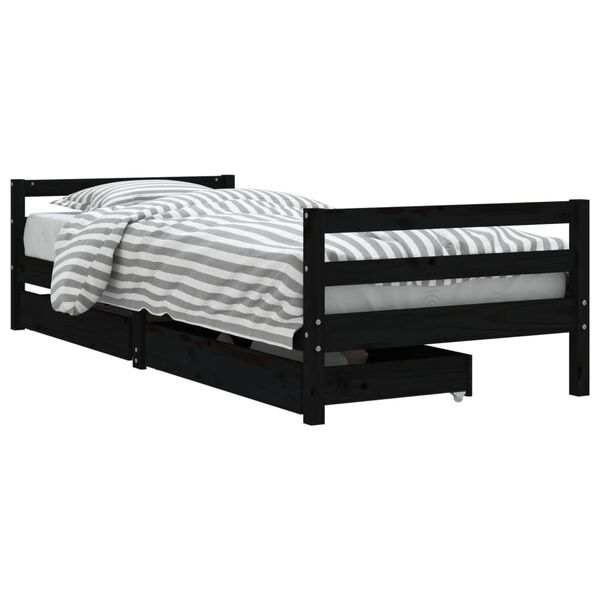 vidaXL Estrutura cama infantil c/ gavetas 90x190 cm pinho maci&ccedil;o preto