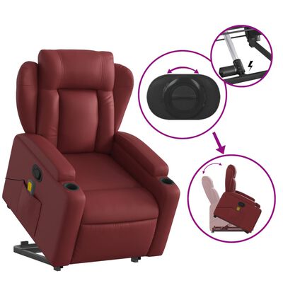 vidaXL Poltrona massagens reclinável couro artificial vermelho tinto