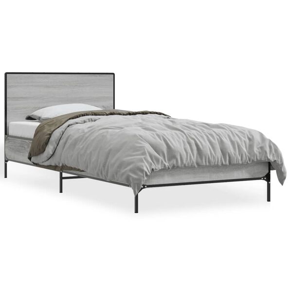 vidaXL Estrutura cama 100x200 cm derivados madeira/metal cinza sonoma