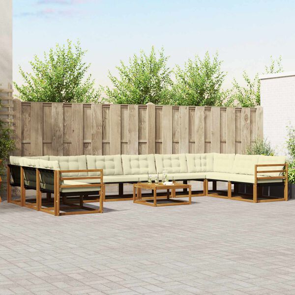 vidaXL Conjunto de Sof&aacute;s para Exterior 11 pcs Natural e Creme